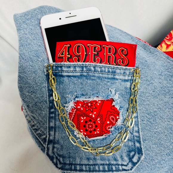 Handmade Upcycled denim forty niner tote bag purse - Picture 6 of 6